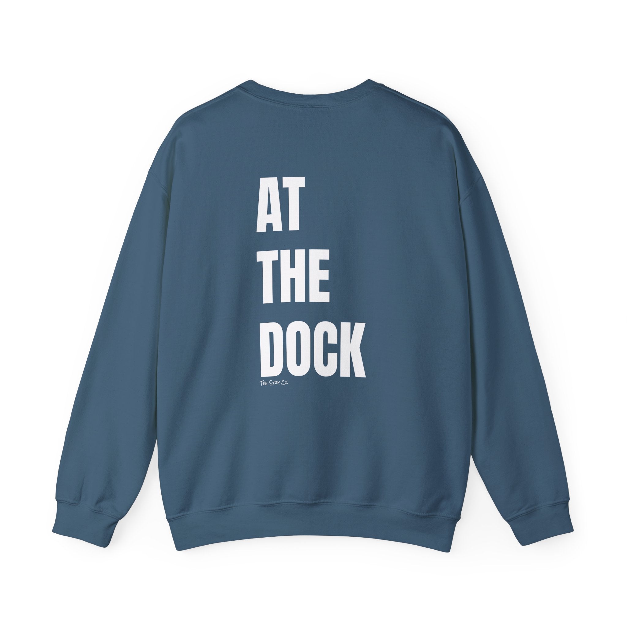 Adult- "Catch me" (Front) - "At The Dock" (Back) -White Writing -Unisex Crewneck Sweatshirt