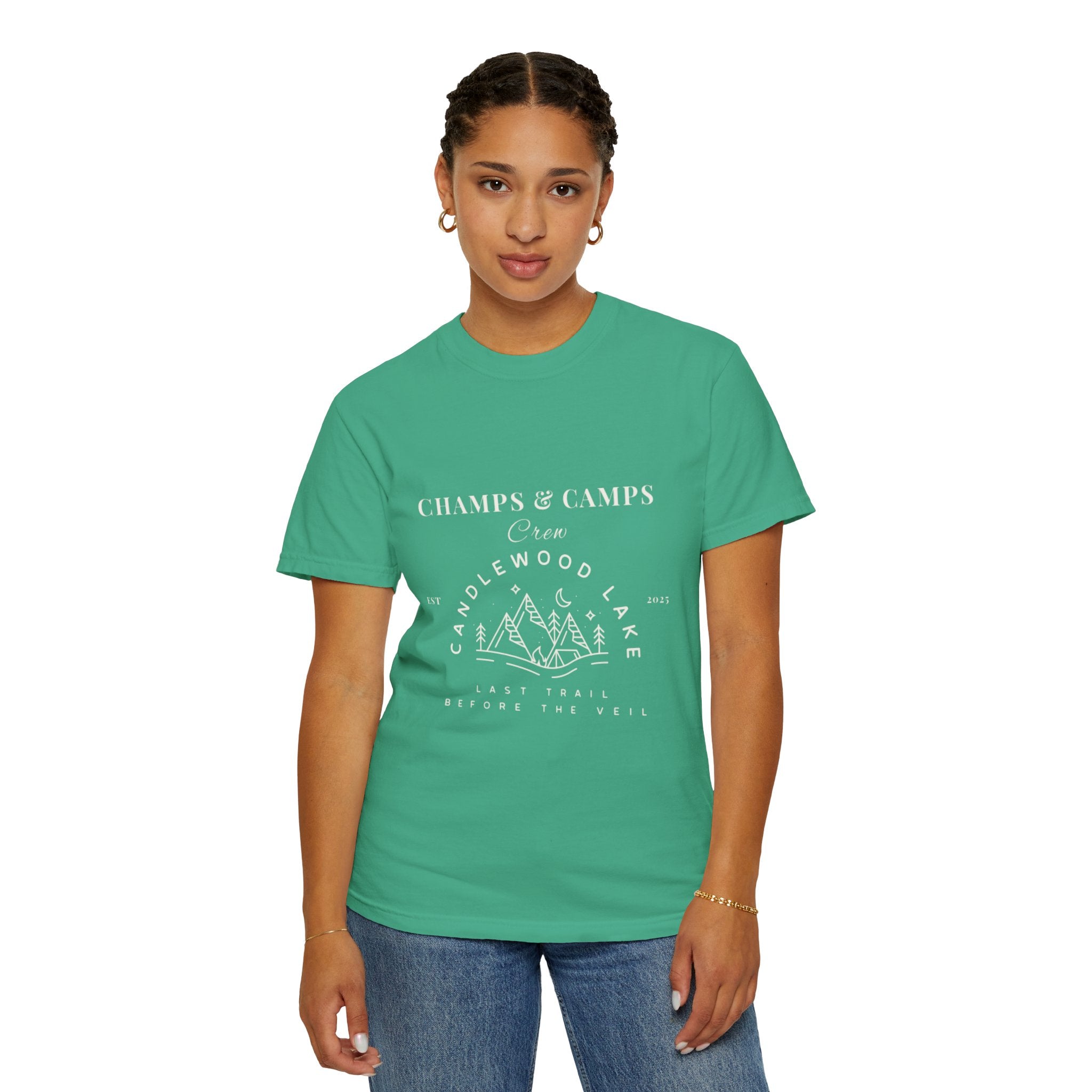 "Champs & Camps" -Camp Themed Bachelorette or Wedding Tee,  Bride Shirt, Last Trail Before The Veil, Bachelorette Party Gift, Summer Vacation Wear, [...]