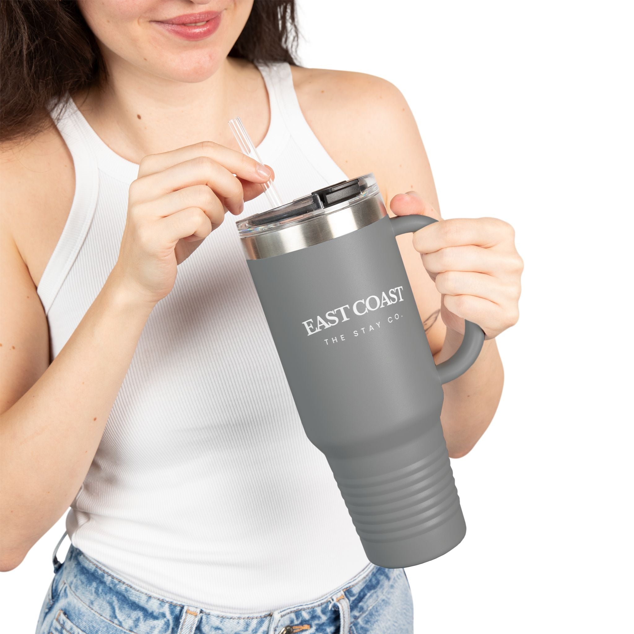 Travel Mug -40oz Insulated Cup- "East Coast" In White Writing