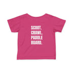 Infant- "Scoot. Crawl. Paddleboard." Adventure Tee- in white writing - Playful Baby Shirt for Active Explorers, Cute Toddler Gift, Fun Summer Wear, Baby Shower Present
