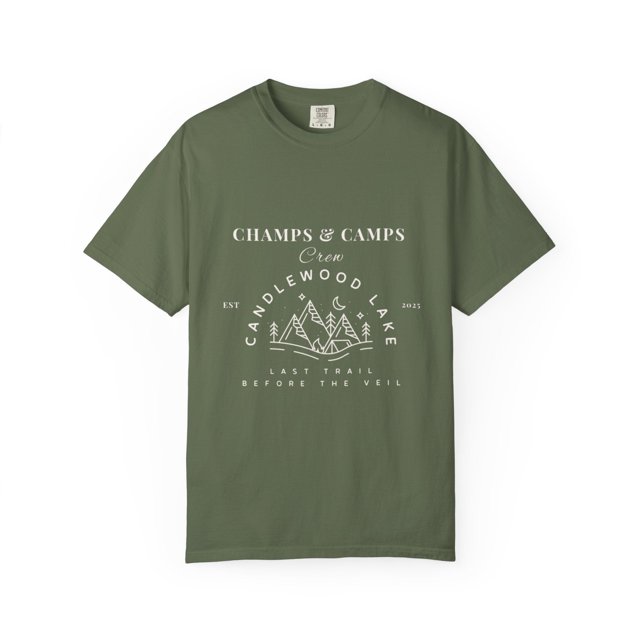 "Champs & Camps" -Camp Themed Bachelorette or Wedding Tee,  Bride Shirt, Last Trail Before The Veil, Bachelorette Party Gift, Summer Vacation Wear, [...]