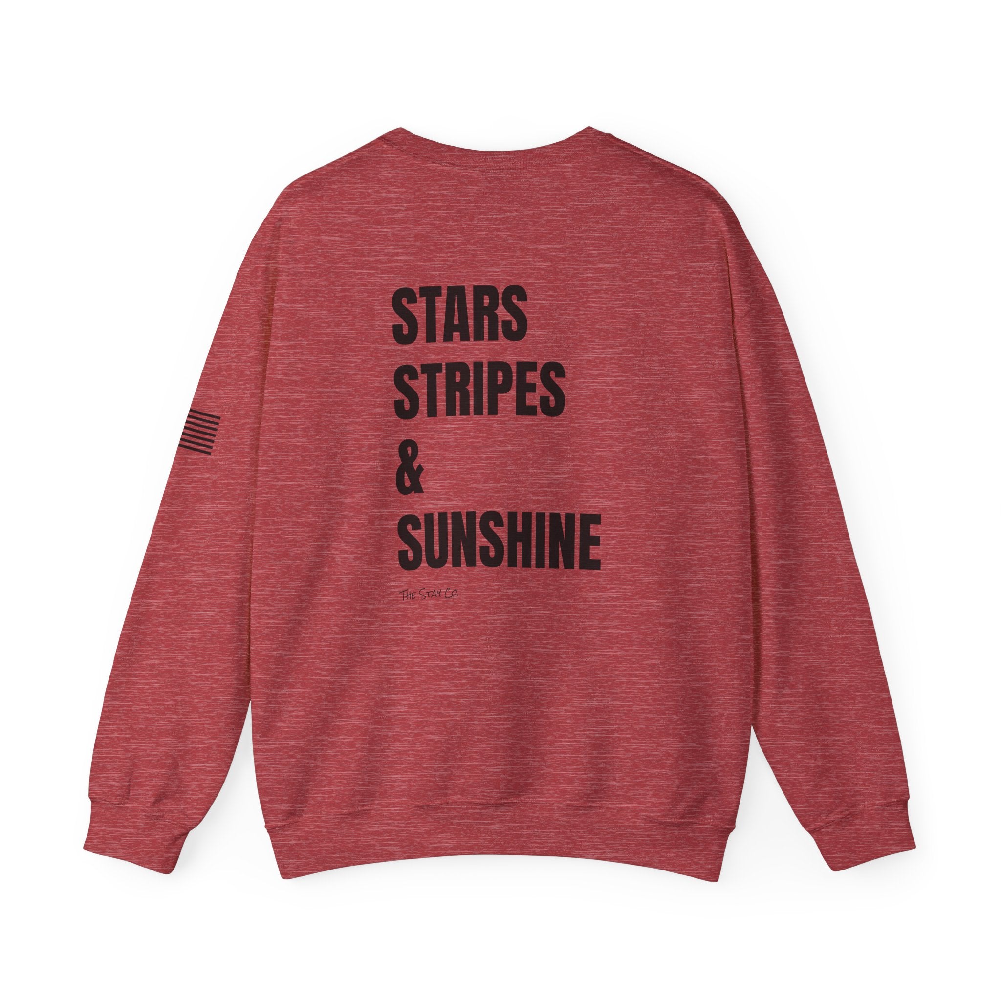 Adult- 'Merica (Front) Stars, Stripes & Sunshine (Back)- Unisex Crewneck Sweatshirt, Fourth of July, Summer Fun, Boat Days