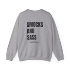 Adult- Art Teacher Crew Neck "Creativity Is Contagious" (Front)- "Smocks And Sass #ArtClub" (Back) -Crewneck Sweatshirt, Cozy Fall Apparel, Unisex Gift, Casual Style, September Vibes, Seasonal Fashion