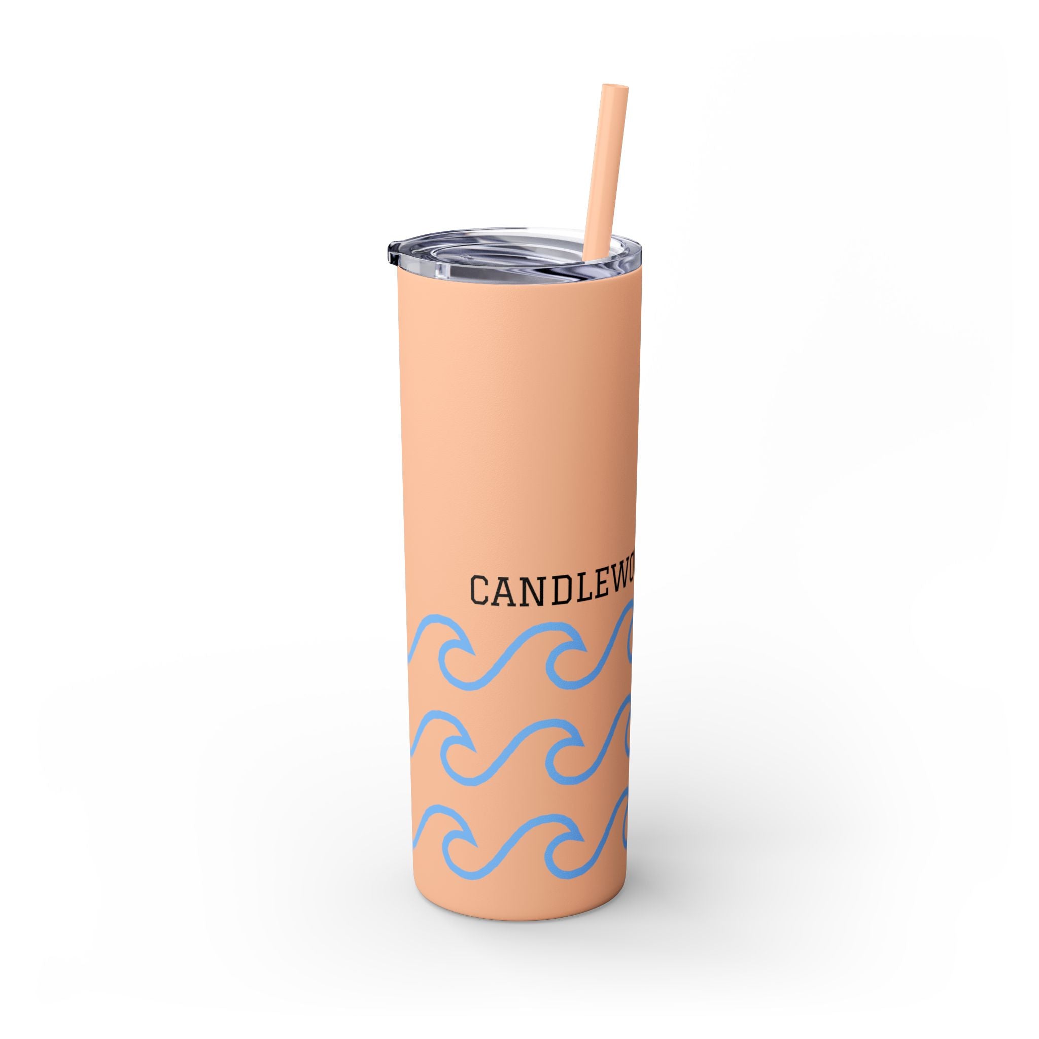 Personalized Skinny Tumbler with Straw - Coastal Waves Design, 20oz