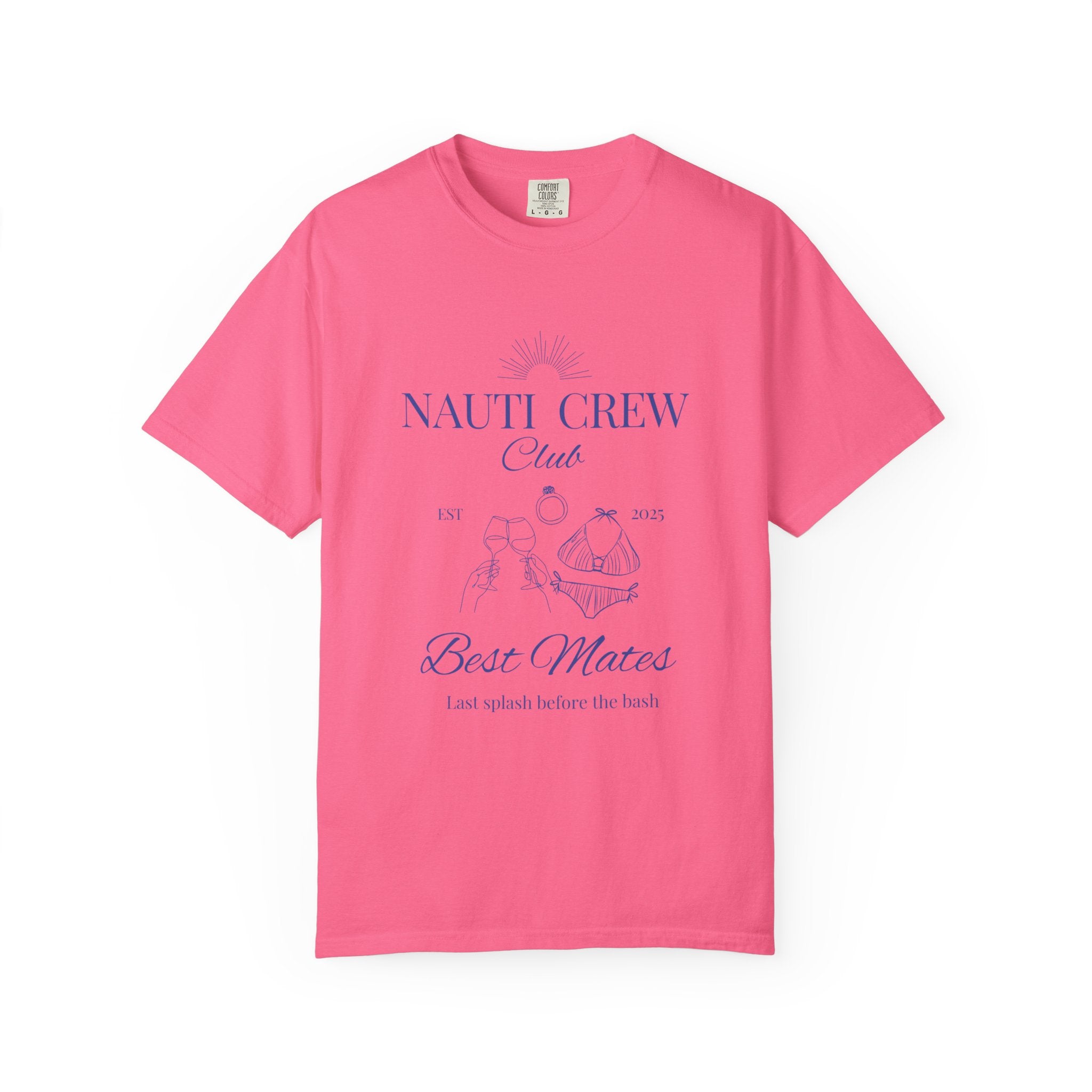 Matching shirt- "Nauti Crew-Best Mates" T-shirt, Unisex Garment-Dyed Tee for Bachelorette and Wedding Parties by the Lake-Perfect for Summer Vacations, Boating Trips, Family Gatherings