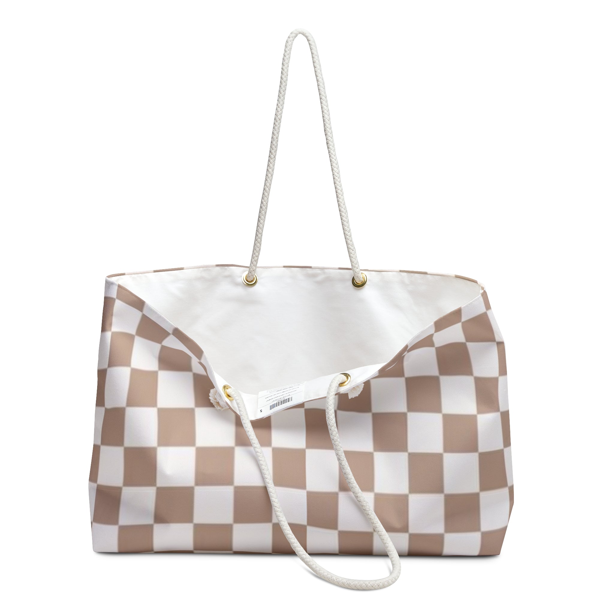 Chic Checkered Weekender Bag | Stylish Travel Tote- Beige Checkered for Weekend Getaways, Gym, Beach, and Daily Errands