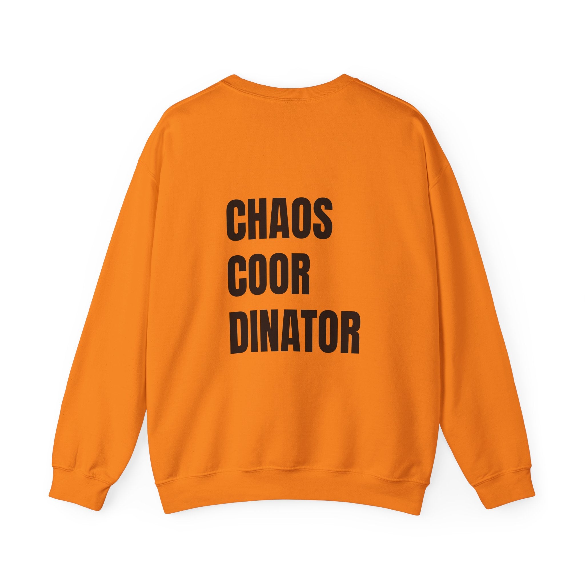 Adult- Teacher Crew Neck "Fueled by Caffeine" (Front) - "Chaos Coordinator"- (Back) Crewneck Sweatshirt, Cozy Fall Apparel, Unisex Gift, Casual Style, September Vibes, Seasonal Fashion