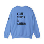 Adult- 'Merica (Front) Stars, Stripes & Sunshine (Back)- Unisex Crewneck Sweatshirt, Fourth of July, Summer Fun, Boat Days