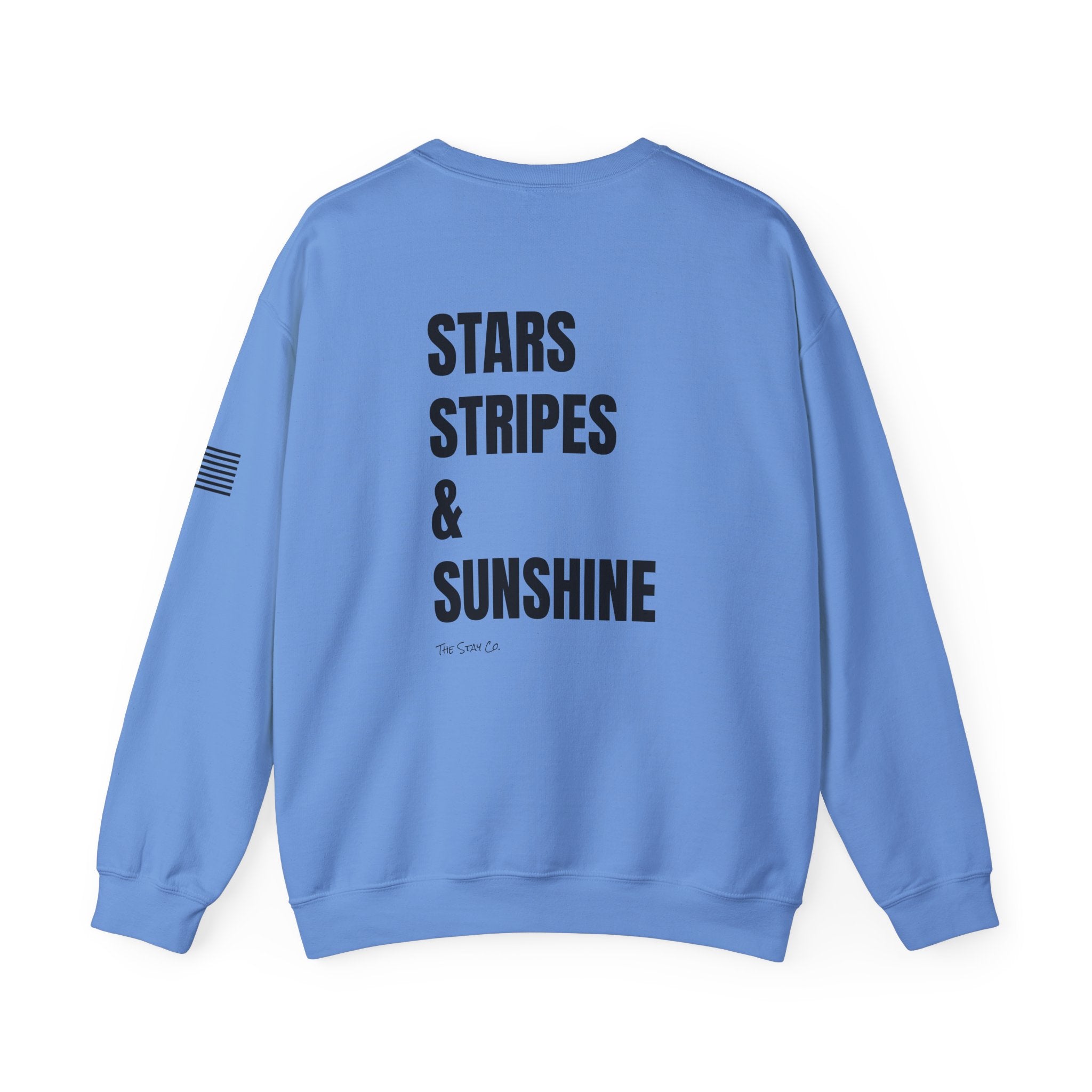 Adult- 'Merica (Front) Stars, Stripes & Sunshine (Back)- Unisex Crewneck Sweatshirt, Fourth of July, Summer Fun, Boat Days