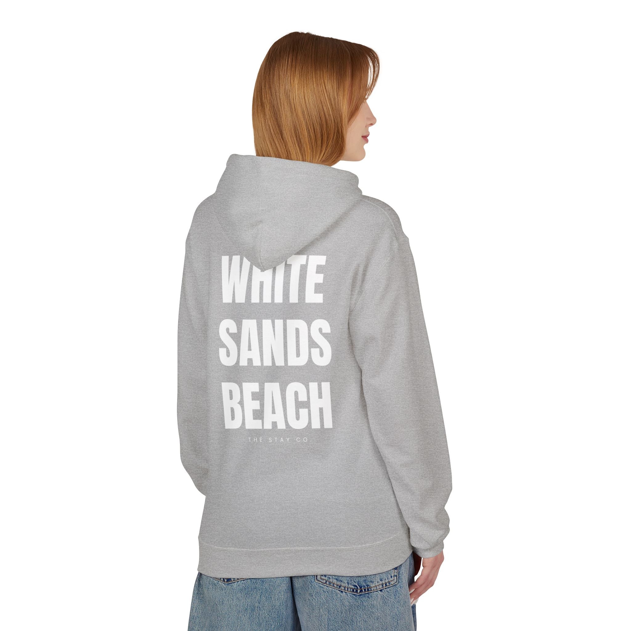 Adult- "Out Of Office" (Front) "White Sands Beach" (Back) - White Writing Hoodie