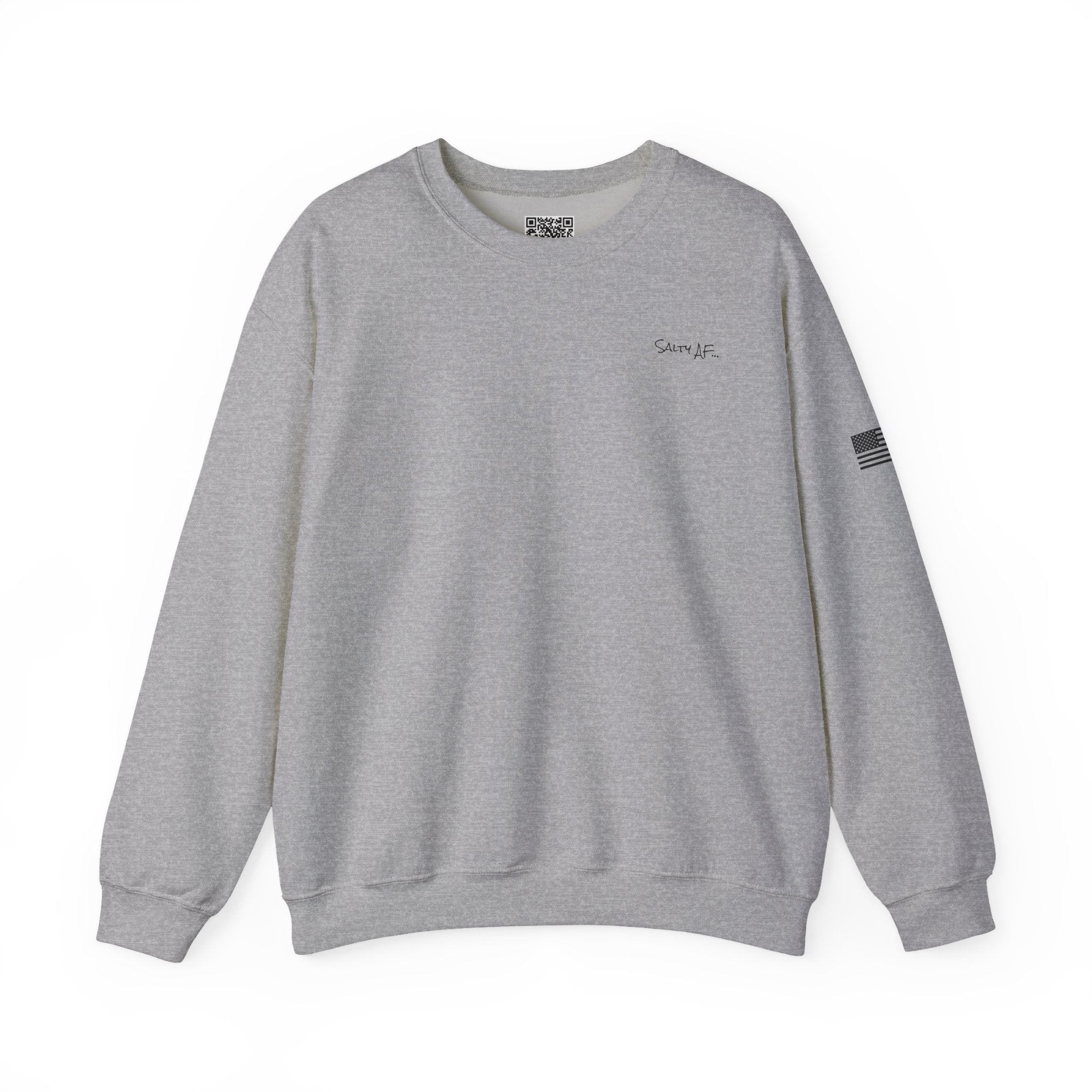 Adult- "Salty AF" (Front) "Old Lyme New Tan" (Back)- with Flag -Unisex Crewneck