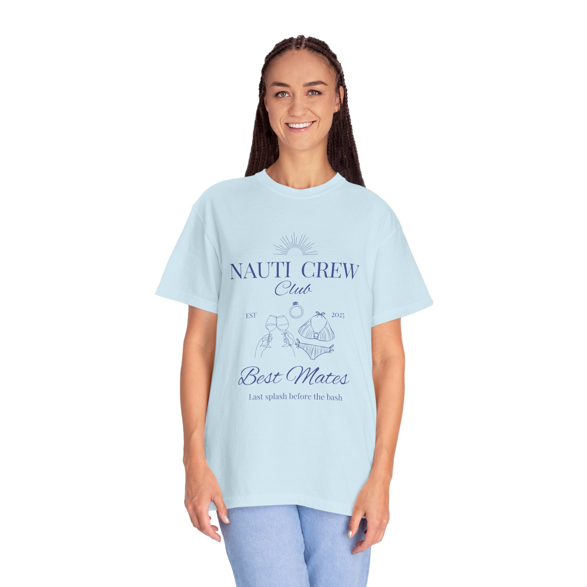Matching shirt- "Nauti Crew-Best Mates" T-shirt, Unisex Garment-Dyed Tee for Bachelorette and Wedding Parties by the Lake-Perfect for Summer Vacations, Boating Trips, Family Gatherings
